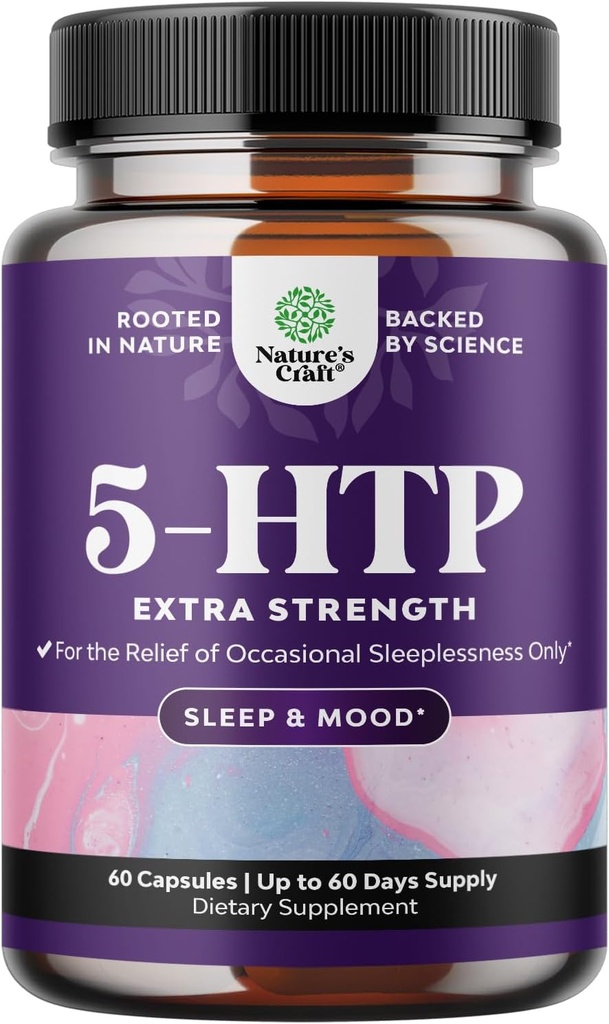 5 HTP Suplemento 5-Hydroxytryptophan - 5HTP 100mg por Serving Gentle Herbal Sleep and Mood Enhancer - 5-HTP 100 mg por Serving Mood Suplemento y Sleep Support Capsules de Griffonia Simplicifolia