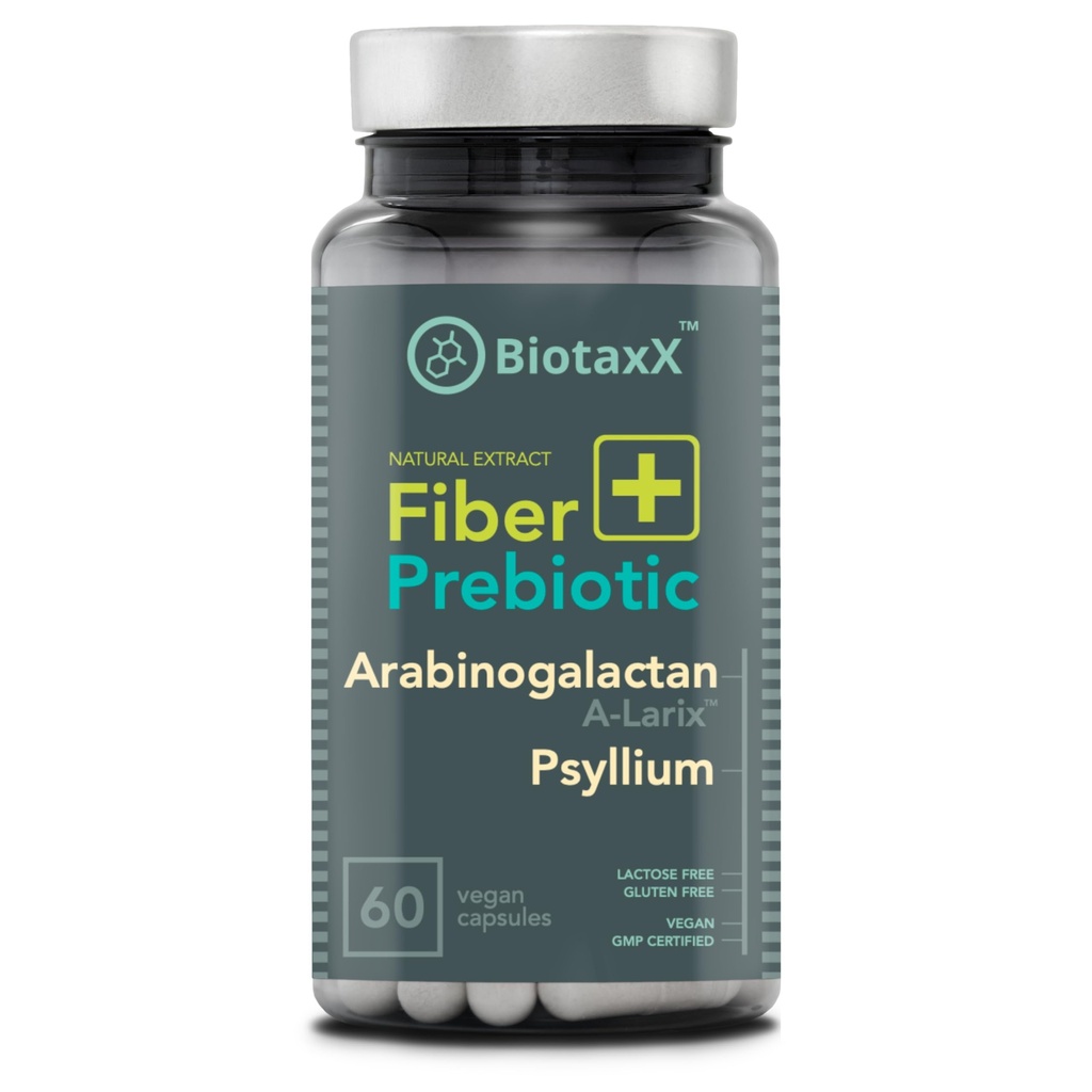 Psyllium Husk (Plantago ovata) + Arabinogalactan ≥95% – 660 mg, 60 cápsulas Vegan – Complejo de fibra