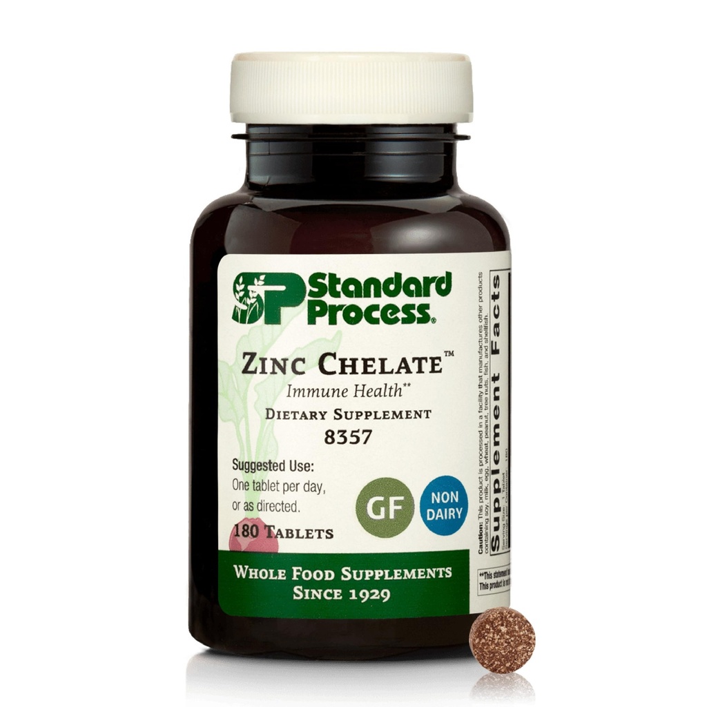 Standard Process Zinc Chelate - Ofertas Natural Immune Support &amp; Aids Skin Health - Excelente fuente de Zinc - Gluten-Free, Non-Dairy & Non-Soy - 180 Tablets