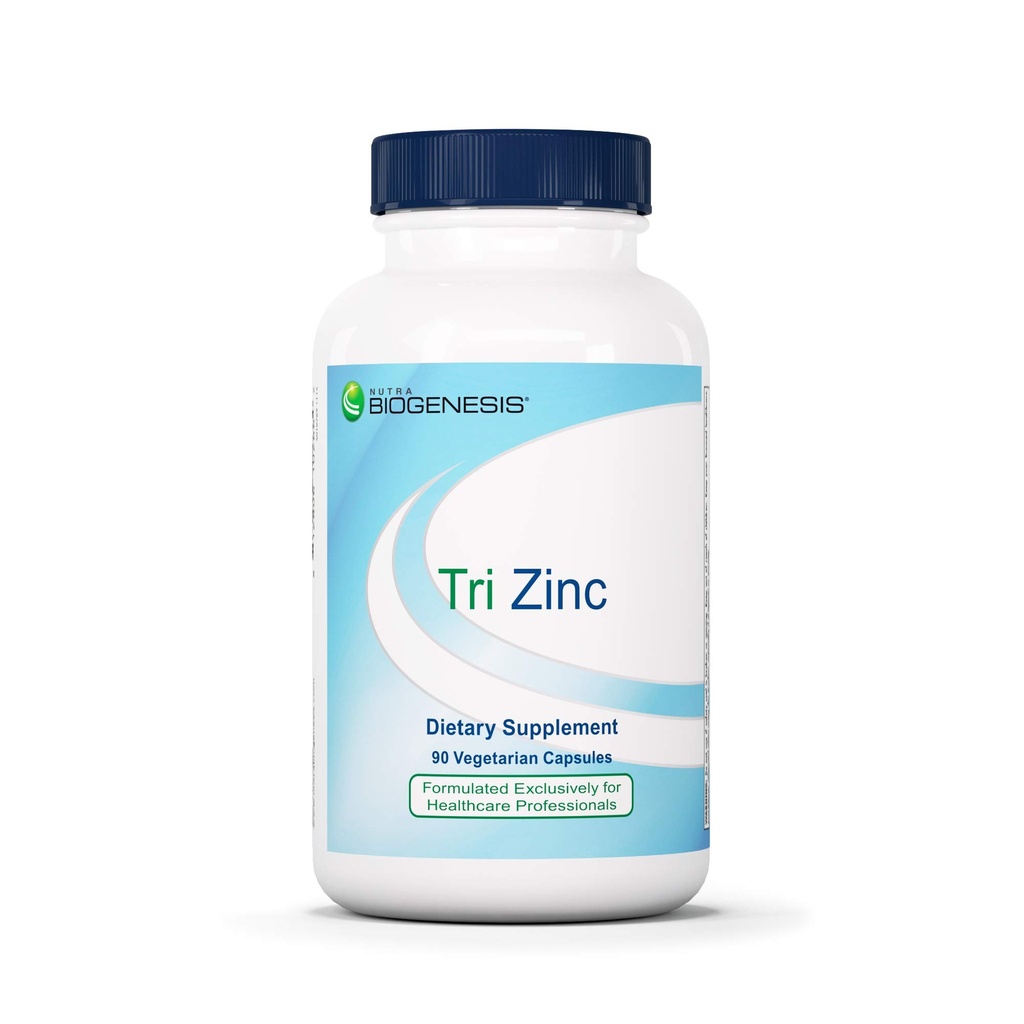 Nutra Biogenesis Tri Zinc - Chelated Zinc Glycinate Suplemento para Hombres y Mujeres con Cobre para el soporte natural y la salud de la piel, 30mg Chelate Per Pill - 90 cápsulas