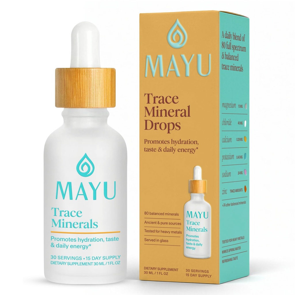 MAYU Trace Mineral Drops - 1 Botella - 80+ Minerales Iónicos de Full-Spectrum para el agua - Suplemento Mineral de gran tamaño para la hidratación - Magnesio, Potasio & Zinc - No Additives - 30 Servings