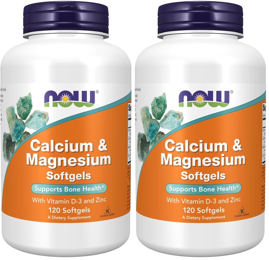 AHORA Suplementos de alimentos, calcio y magnesio con vitamina D-3 y zinc, apoya la salud ósea*, 120 Softgels, (Pack de 2)