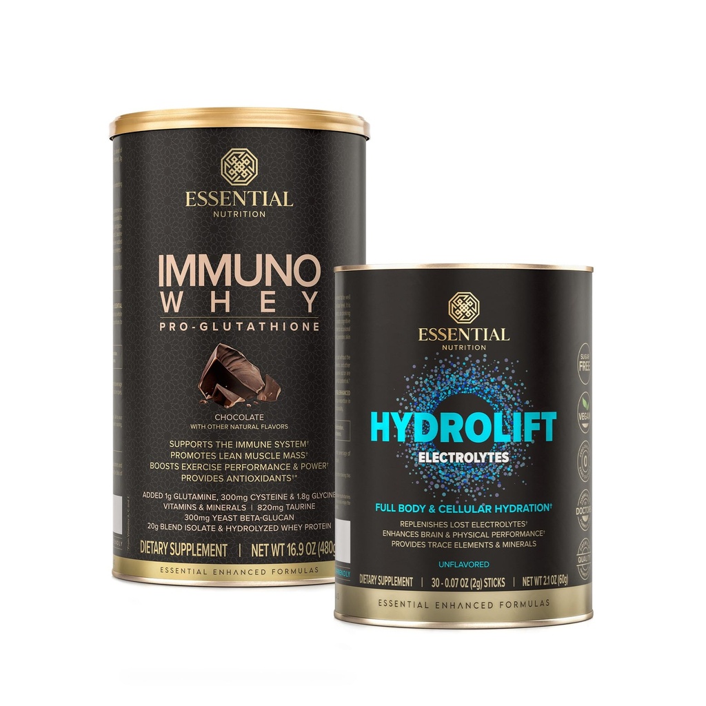 Electrolitos de elevador de nutrientes esenciales + Chocolate Inmuno Whey – hidratación potente con minerales de rastro y Glutathione-Support Protein Fórmula – Keto Friendly, Sugar Free