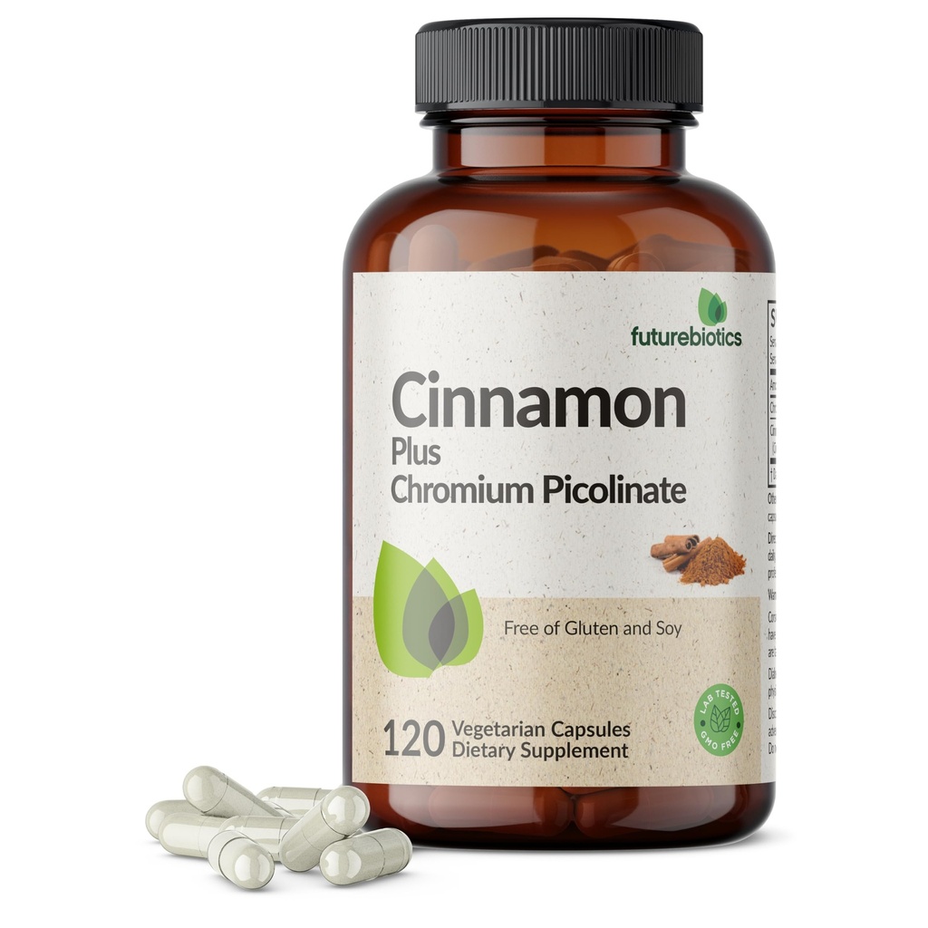 Futurobióticos Cinnamon Plus Chromium Picolinate Suplemento, cromo de alta potencia, no GMO, 120 cápsulas vegetarianas