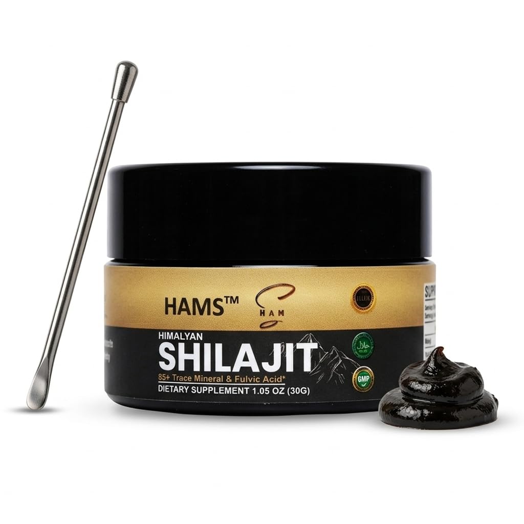 HAMS Puro Himalaya Shilajit Resin, Authentic Mumijo con 84+ Trace Minerals, Alta Potencia con Oro Elemental y Ácido Fulvico, Lab Tested, Vegan, 30g