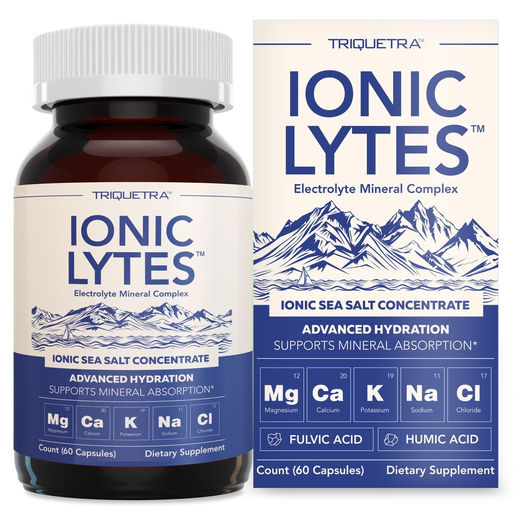 Ionic LytesTM Electrolyte Mineral Complex with Ionic Sea Salt, Fulvic & Humic Acid - Supports Hydration, Electrolyte & Mineral Balance &amp; Muscle Function (60 Capsules) - Soy-Free, Gluten-Free, cGMP