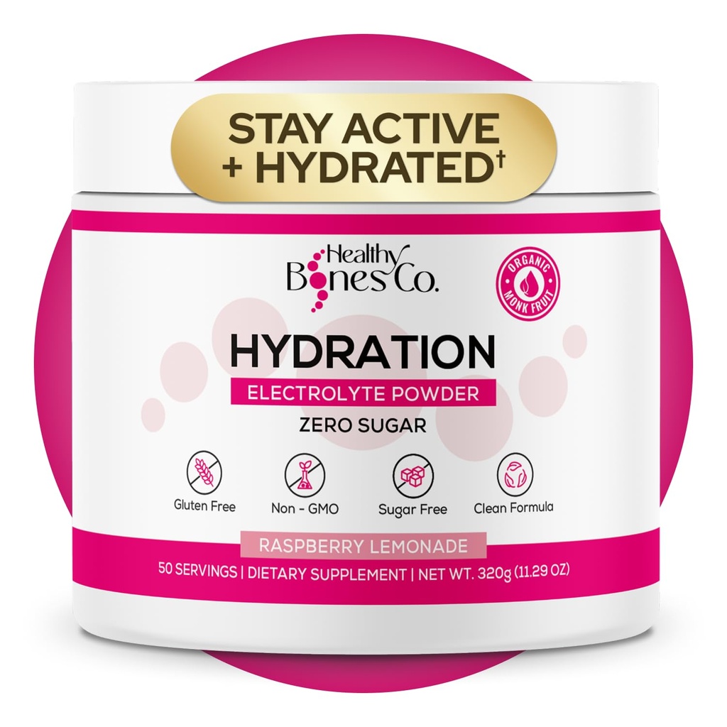 Hidrata Electrolítica Libre de Azúcar Mezcla Hidratación rápida Naturalmente endulzada con fruta de monje orgánico, sabor de limonada de frambuesa (325g) con electrolitos clave y minerales de rastro –Keto Friendly, Vegan