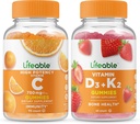 Vitamina vital C 750mg + Vitamina D3 + Vitamina K2, Gummies Bundle - Gran Tasting, Suplemento de vitamina, Gluten Gratis, GMO Gratis, Chewable Gummy