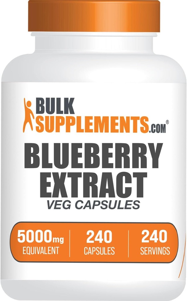 BulkSupplements.com Blueberry Extract Capsules - Blueberry Extract Supplement, Sourced from Wild Blueberry - Vegan & Gluten Free, 1 Capsule per Serving, 240 Veg Capsules (Pack of 1)