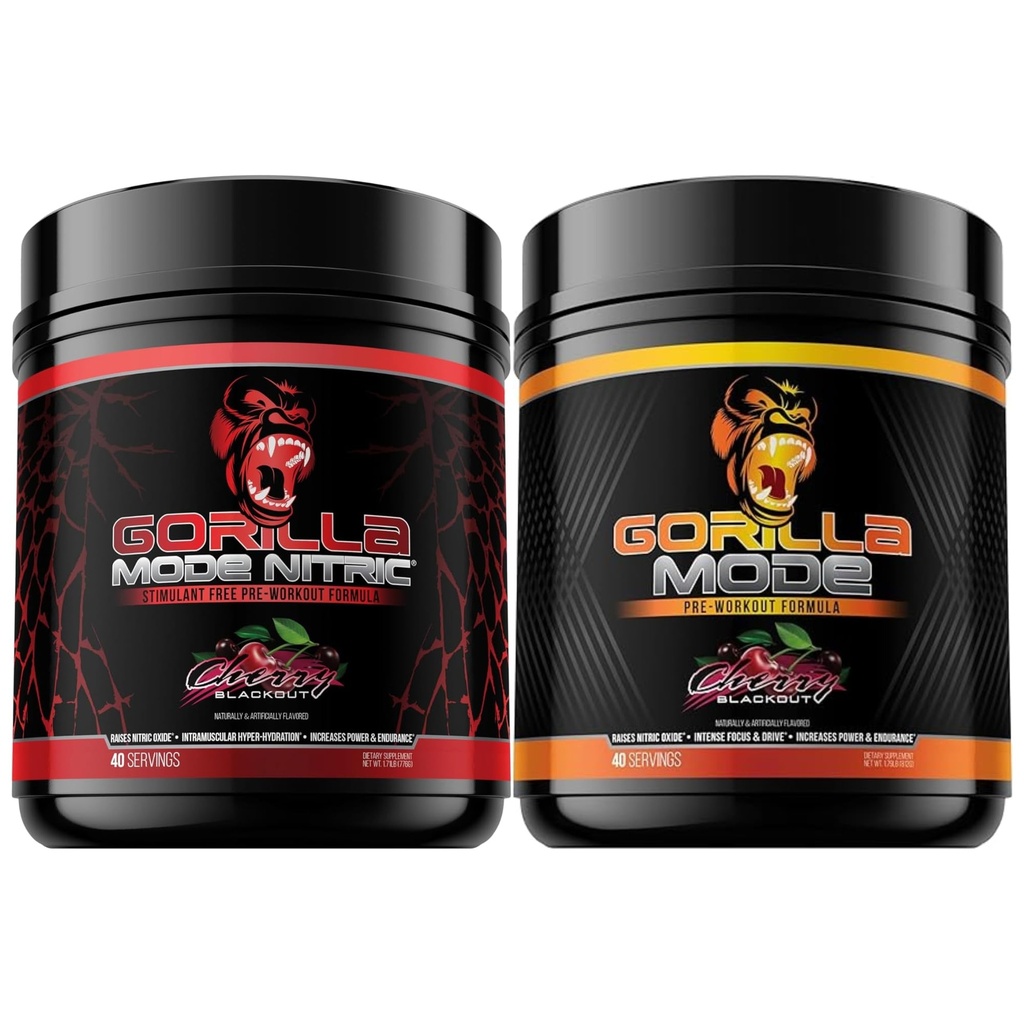 Modo gorila Pre Workout & Modo gorila Nitric Upgraded Estimulante - Mejor Tasting &amp; Más Eficaz Estimulante Libre Pre-Workout ← Bomba Massive ← Laser Focus Energy Power (Cherry Blackout)