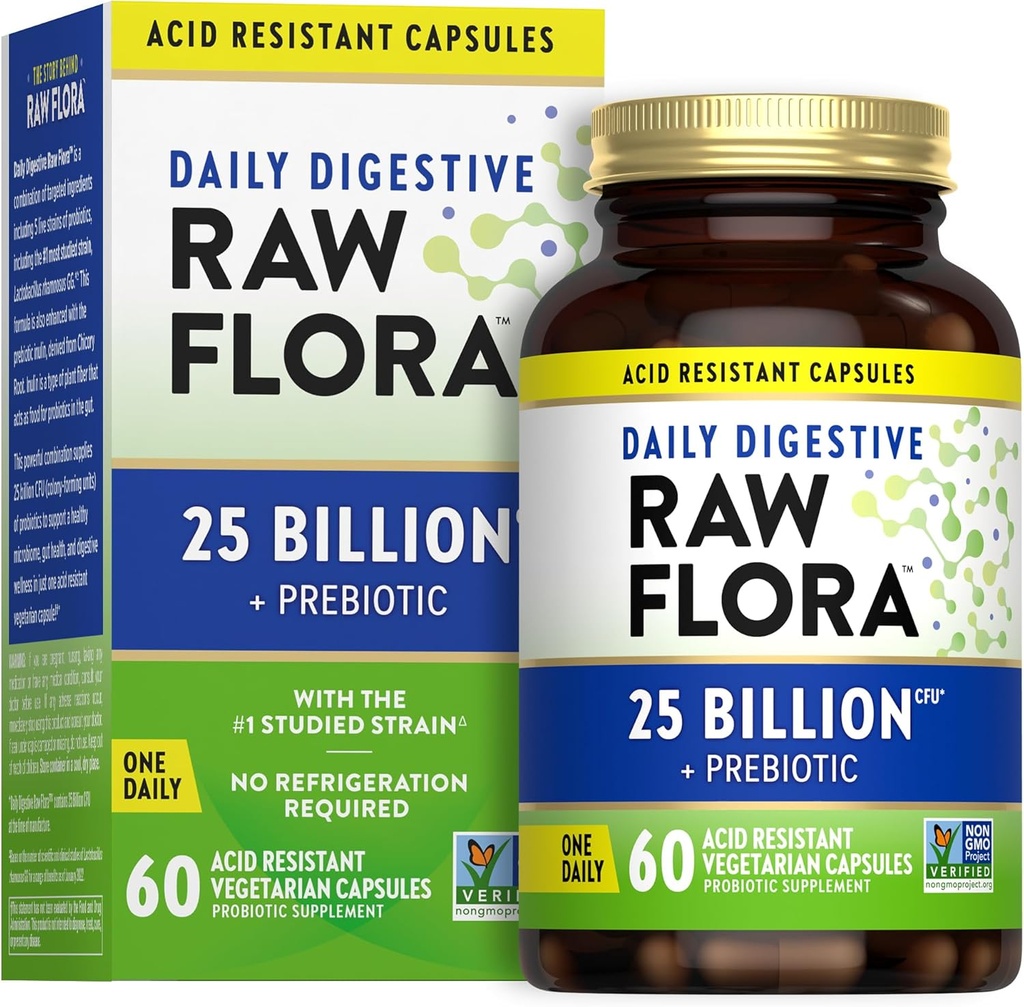 La verdad de la naturaleza Flora cruda Probiótico con prebióticos viv 25 billón CFU viv Daily Digestive Capsules ¦ Vegetarian & Gluten Suplemento gratuito para hombres y mujeres