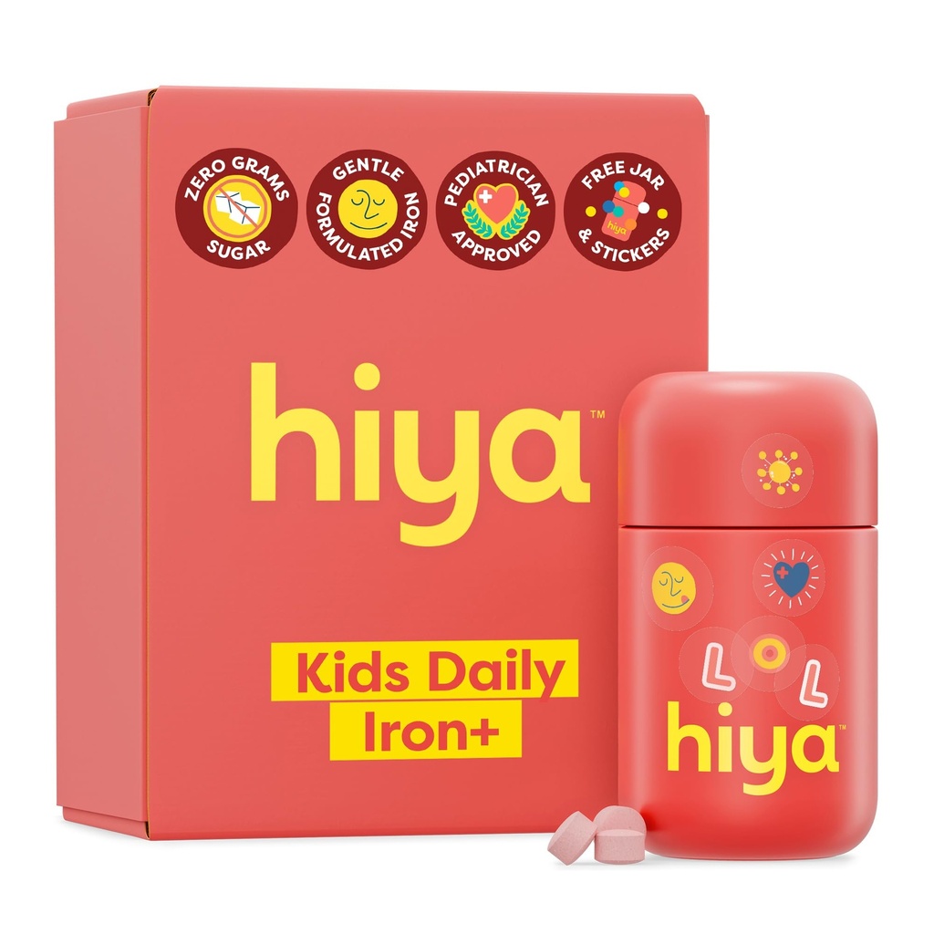 Hiya Iron+ Suplementos para niños - High Absorption Iron Suplemento - Delicious Strawberry Flavor &amp; Easy on Children's Stomach - No Añadido Sugar " Third Party Tested - 30 Day Refill Supply for Toddlers