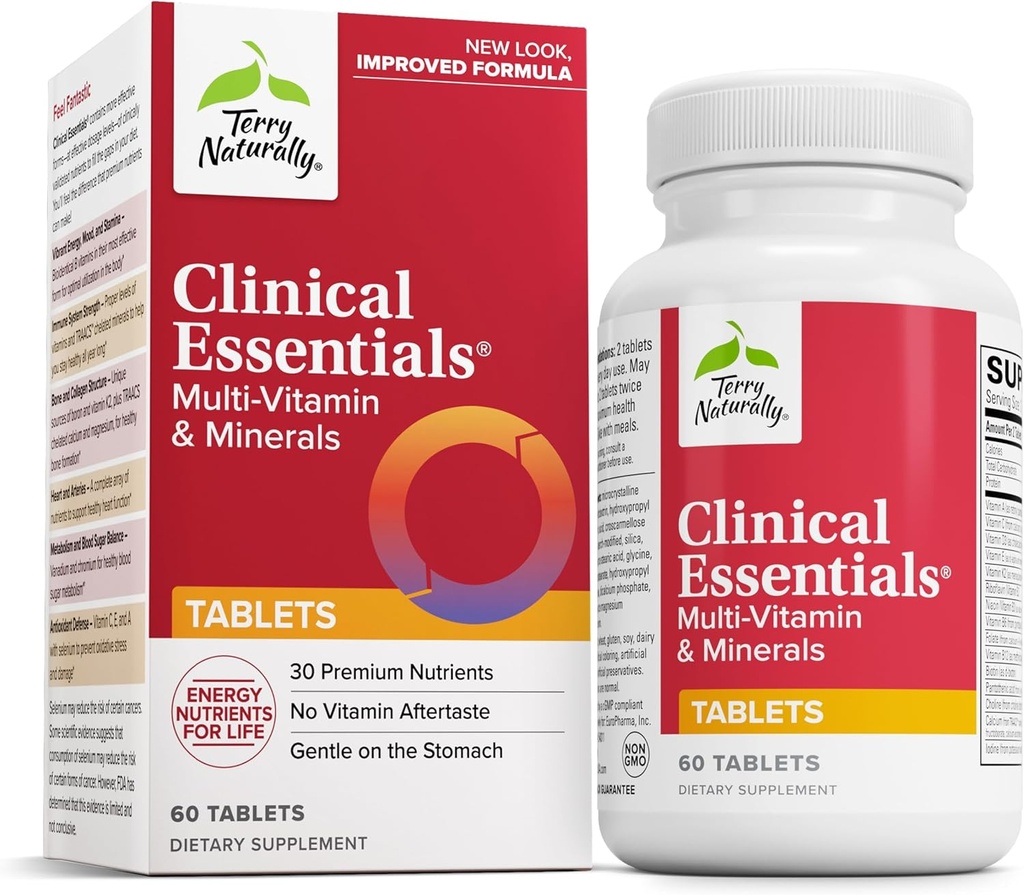 Terry Naturalmente Esenciales Clínicas - Suplemento de la Ayuda Bone, Cardiovascular & Immune Health - Suplemento con Minerales Chelatados - Suplemento con B-Vitamins & Vitamina C - 60 Tablets