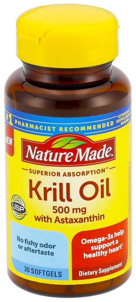 Nature Made, Absorción Superior Krill Oil 500mg con Omega 3 Softgels, 30 Cuenta