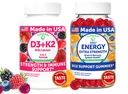 Lunakai USA Made D3+K2 with Calcium & Energy B12 Gummies Bundle – Vegan, Non-GMO – 60 Gummies Cada uno