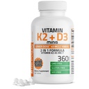 Vitamina Bronson K2 (MK7) con D3 dosis baja 45mcg Vitamina K2 &amp; 1000 UI Vitamina D3 Fácil de Tragar Mantenimiento diario 2 en 1 Fórmula No GMO, 360 Mini Tabletas