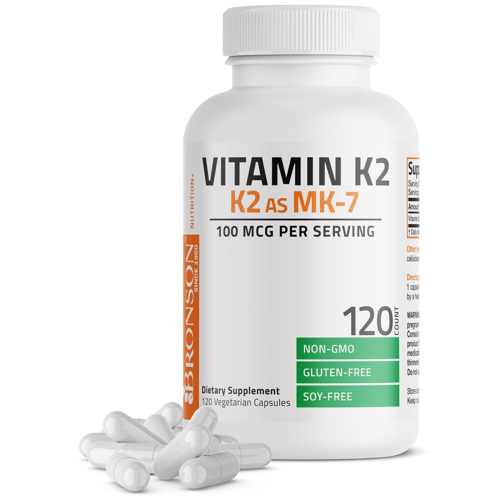 Bronson Vitamin K2 como MK-7 Menaquinone 100 mcg Non-GMO, 120 cápsulas