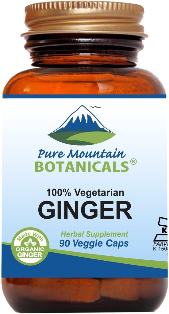 Pure Mountain Botanicals Ginger Capsules - Kosher Vegan con 1000mg Orgánico Ginger Root Suplemento