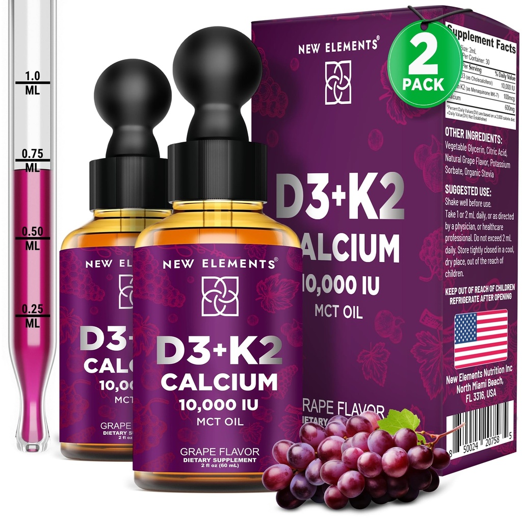 Nuevos elementos [2 Pack] Vitamina Líquida D3 K2 gotas con Calcio para Adultos tóxico Vitamina D3 10,000 UI ← D3 K2 con Calcio para Salud Bone &amp; Apoyo Inmunity ← Suplemento Conjunto de Salud Silencio No-GMO Silencio Vegan