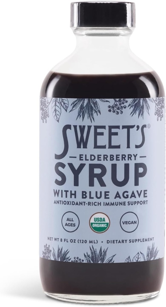 Elderberry Syrup with Blue Agave ← Immune Support Silencio USDA Organic Certified Silencio No-GMO Silencio Vegan Silencio libre de gluten (8 oz)