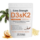 Complejo de Magnesio de Vitamina D3 K2, Wellness Extra Strength D3K2 con Magnesio Triple &amp; Aceite de coco para la absorción máxima, Bono de soporte &amp; Immune Health, Non-GMO, Fácil de Swallow, 200 Softgels