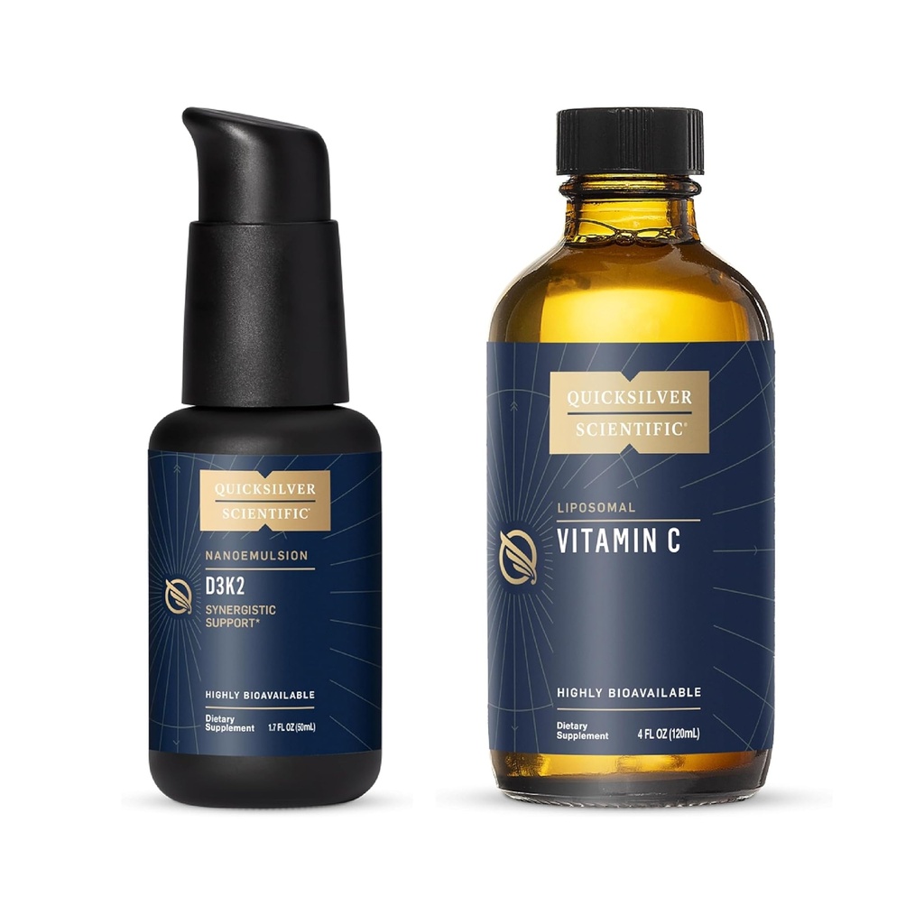 Quicksilver Scientific Nanoemulsified D3K2 - Emulsified Liquid Vitamin D3 + K2 MK7 Liposomal Vitamina C Bundle
