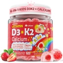 Vitamina D3 K2 + Calcio Gummies llenas de líquido para niños &amp; adolescentes, 1000IU / 2000IU D3 con Magnesio, Algal Omega 3, Vitaminas para niños para huesos " , Absorción de calcio, Cerebro, Inmune, Libre de azúcar, 60Cts