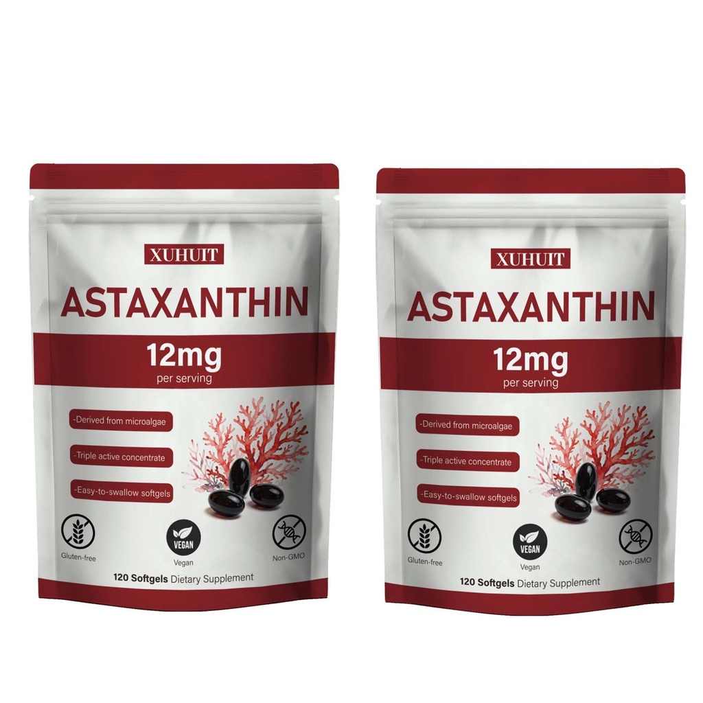 Astaxanthin 12mg Softgels Silencio Natural Algae-Derived Botanical Extract (Haematococcus pluvialis) ANTE Easy Swallow, Non-GMO, 120 Cuenta por Bolsa (2)