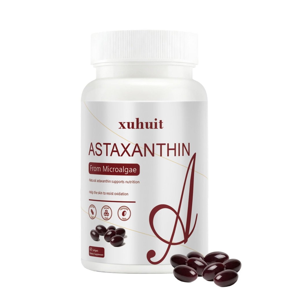 Astaxanthin 12mg Softgels, 120 Cuenta para 4 meses de suministro, suplemento de antioxidante natural de Algae,Soy Gratis, Fácil de Tragar (01)