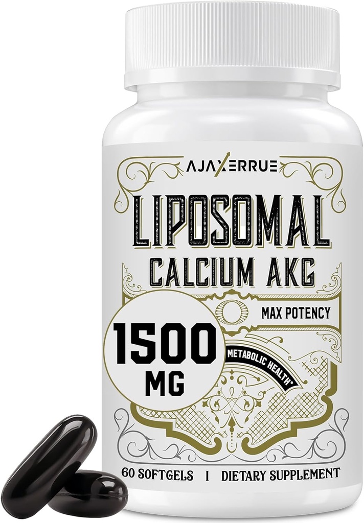 Liposomal Calcio AKG Suplemento 1500 MG (Acido alfa-Ketoglutarico), Alta Absorción, Más Eficaz Que AAKG, Ca AKG para la Longevidad, Defensa de la Edad, Energía Celular, Función Metabólica, 60 Softgels