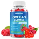 Vegan Omega-3 Gummies 1028mg, Omega 3 Fish Oil Alternative for Adults w/EPA 400mg &amp; DHA 600mg &amp; Vitamina A, C, E Supports Brain, Eye &amp; Immune Health, Sugar Free, Raspberry Flavor, 60 Cuenta