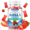 softbear Omega 3 Gummies for Women &amp; Men & Kids Omega 3 Suplementos 1200mg Vegan Omega 3 ácidos grasos DHA EPA con vitaminas Soporte Eye &amp; Brain Health, Sugar Free, Strawberry Flavor 60 Cuenta