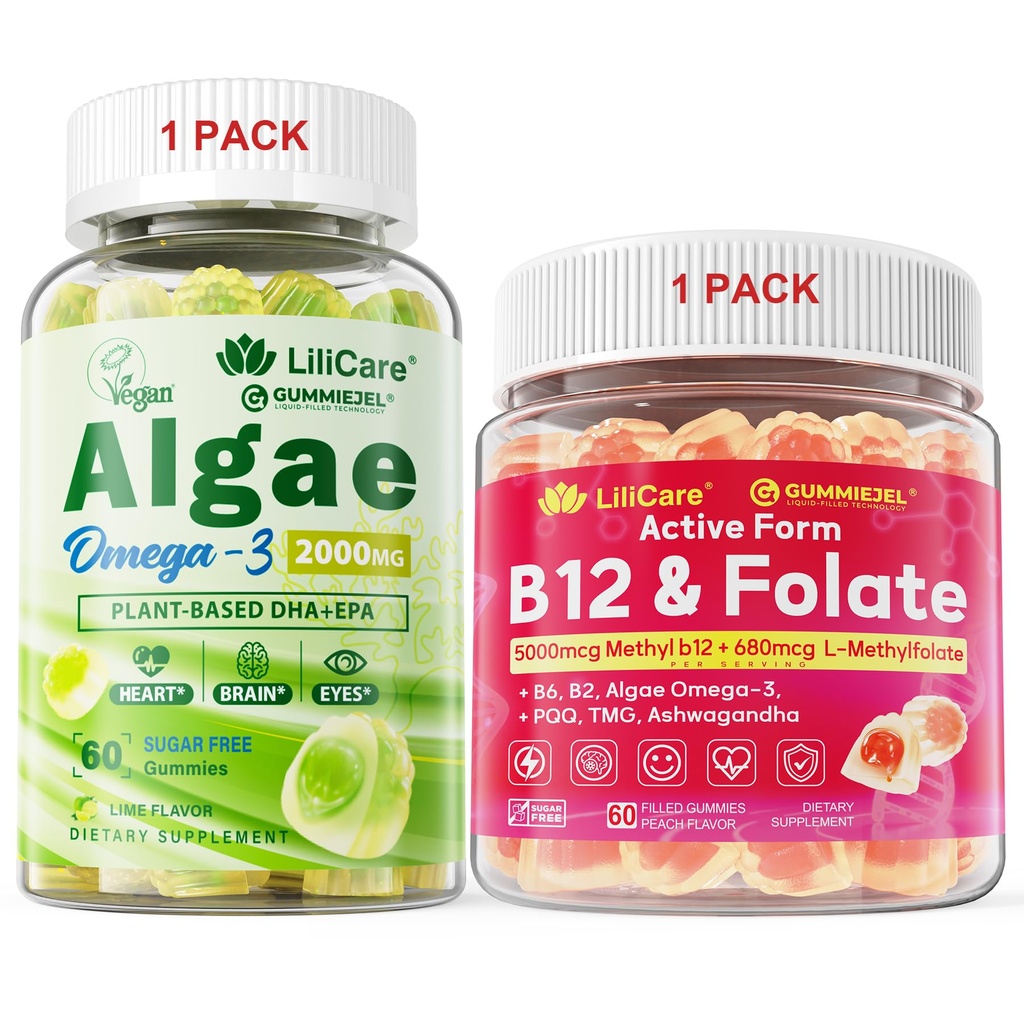 Bundle: Algae Omega 3 Gummies 1 Pack &amp; Metil B12 + L-Methylfolate Gummies 1 Pack