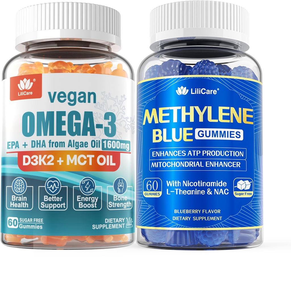 Vegan Omega 3 Gummies 1280mg + Metileno Blue Gummies for Human