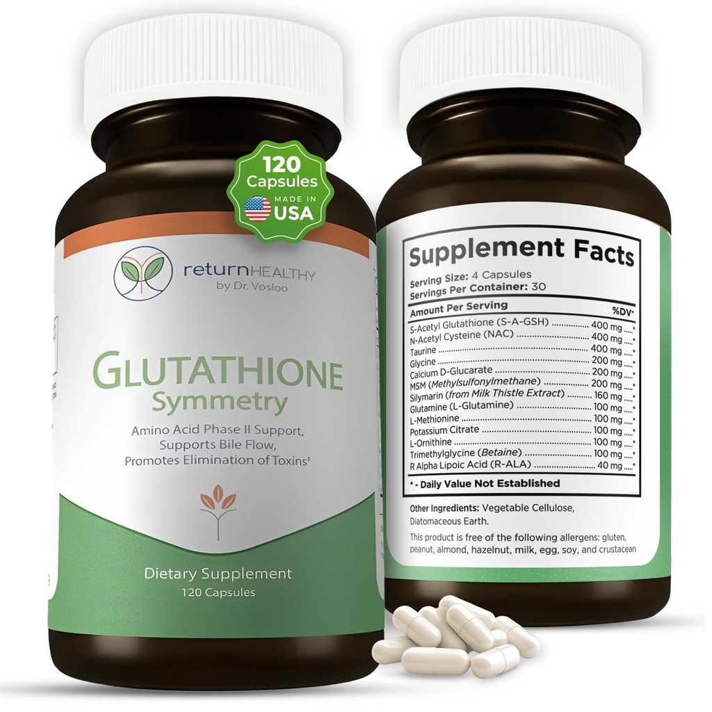 Glutathione Symmetry ← S-Acetyl Glutathione Suplemento Silencio Antioxidantes " Detoxification Suplemento Silencio Natural Cellular Support ← All-Natural, Vegan, Non-GMO, 120 caps