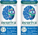 NEURIVA Suplemento Cerebro + Ojo para la memoria, Focus " Concentración con luteína clínica y Zeaxantina, Vitaminas A C & E + Zinc para la salud ocular " Filtro Blue Light 30 Contadores (2 Pack)