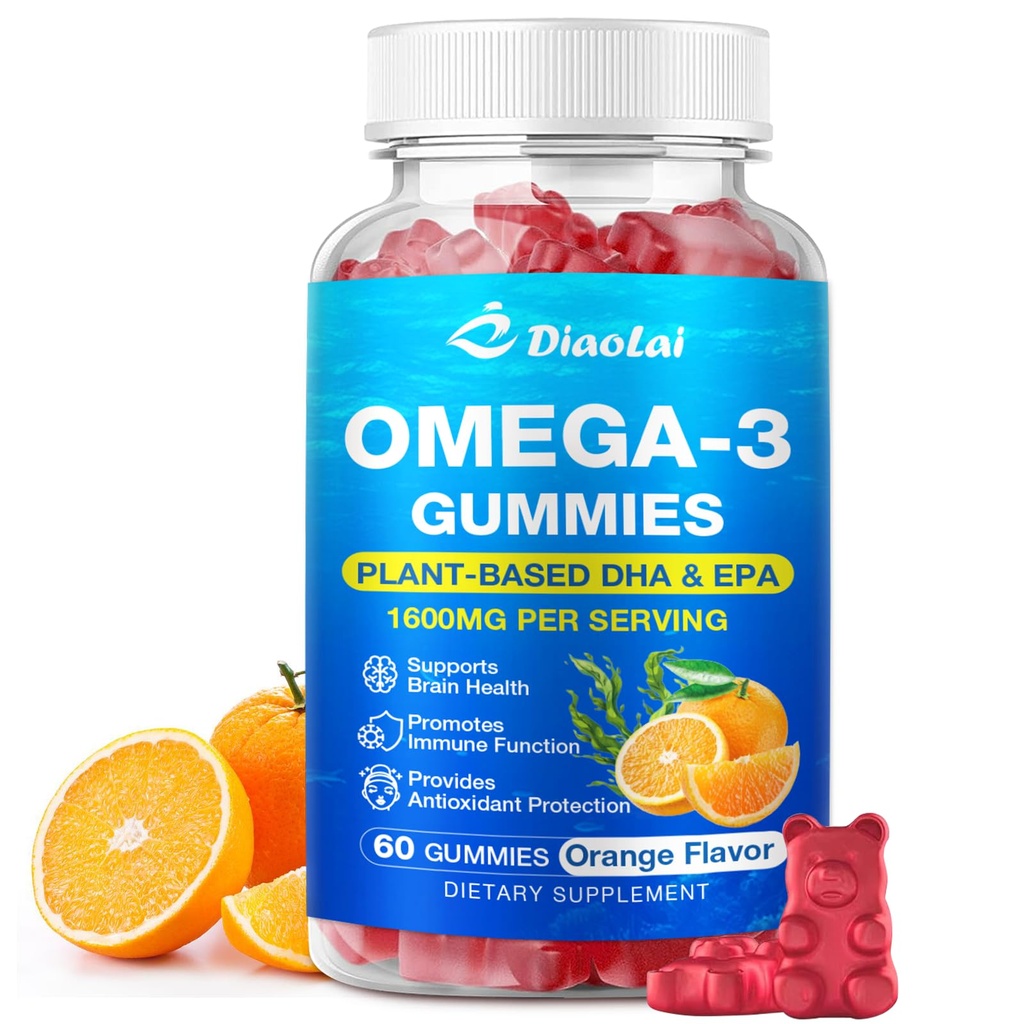 Gummies Vegan Omega-3 para Adultos – Libre de Azúcar, Basado en Algae DHA 600mg &amp; EPA 300mg, con Vitaminas A, C, E, Zinc – Omega 3 Fish Oil Alternative, 60 Condes