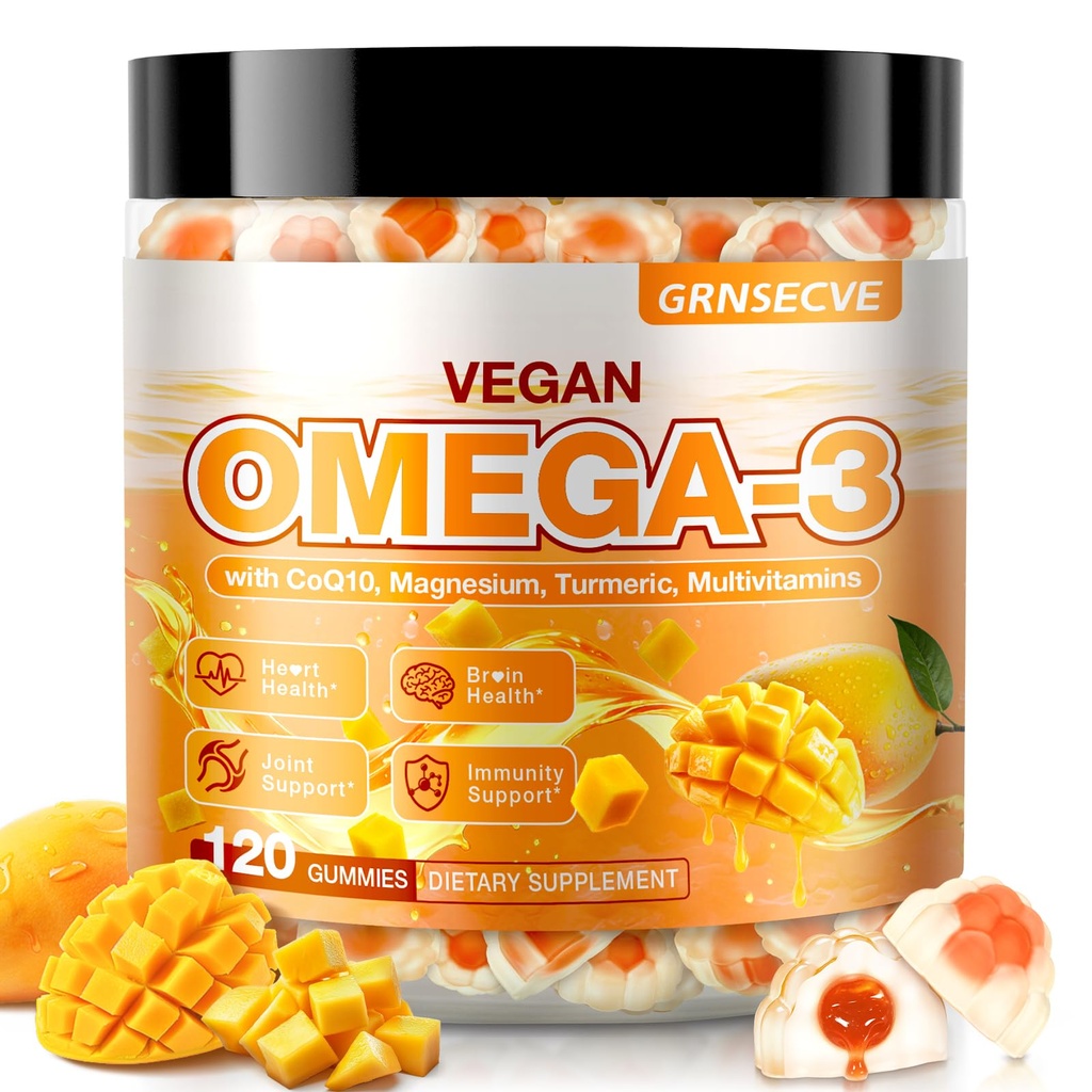 Vegan Omega-3 Gummies - Fish Oil Omega 3 Suplementos Alternativa para Adultos - Algae DHA 600mg &amp; EPA 400mg, Vitamina D3 K2 - No Fish Taste - para Cerebro, Ojo, Immune Support - Sugar Free,120 Conde