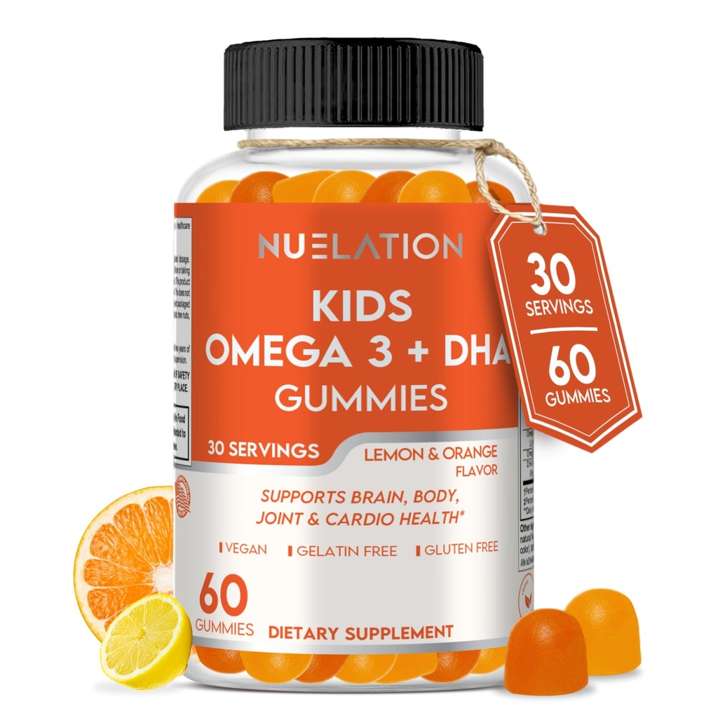 Vegan Omega 3 Gummies for Kids with DHA, Plant Based, 30 Servings, 60 Ct. Gelatin Free, Gluten Free, Non-GMO Omega 3 Suplemento. Kids &amp; Toddlers DHA Gummies for Brain, Eye, Heart &amp; Immune Support