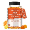 Vegan Omega 3 Gummies for Kids with DHA, Plant Based, 30 Servings, 60 Ct. Gelatin Free, Gluten Free, Non-GMO Omega 3 Suplemento. Kids &amp; Toddlers DHA Gummies for Brain, Eye, Heart &amp; Immune Support