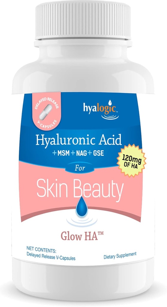 Hialogic 120 Mg Hialuronic Acid Delayed-Release Capsules – Suplemento de piel w / Glucosamina MSM – Suplemento de alimentación corporal w/Grape Seed Extract – Vegan " Non-GMO Suplementos dietéticos (30 conteo)