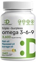 Triple Omega 3-6-9 Suplementos de aceite de pescado 3,600mg – 240 Softgels con aceite de linaza y aceites de borrado Complejo – Alta EPA + DHA – Píldoras de Burpless, Saborado de limón, CorazÃ3n, Conjunto, &amp; Cerebro