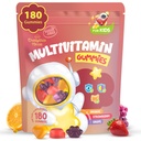 Niños Gummies multivitamínico 180 Cuenta - Ojo, Cerebro &amp; Gut Soporte - Vitaminas sin azúcar para niños - con Lutein, Omega-3 DHA & Prebióticos - 3 Sabores de frutas - Edades 2+