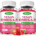 Omega-3 Gummies Potent Algae Omega Fuente, Boost Brain, Eye &amp; Immune Función, con DHA y EPA Vegan & Sugar Gratis, Strawberry Flavor, 120 Conde