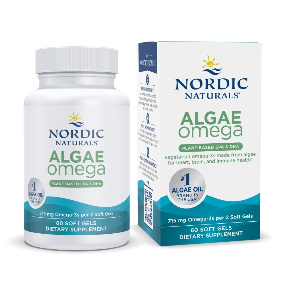 Nordic Naturals Algae Omega - 60 geles blandos - 715 mg Omega-3 - Certified Vegan Algae Oil - Plant-Based EPA & DHA - Heart, Eye, Immune & Brain Health - Non-GMO - 30 Servings