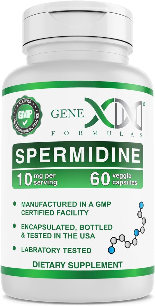 Genex Fórmulas Suplemento Spermidine (60 cápsulas Vegan)-10 mg de Spermidina del Extracto de Germ de Trigo, Suplemento de Autofagia para el envejecimiento saludable, renovación celular, no GMO, libre de gluten