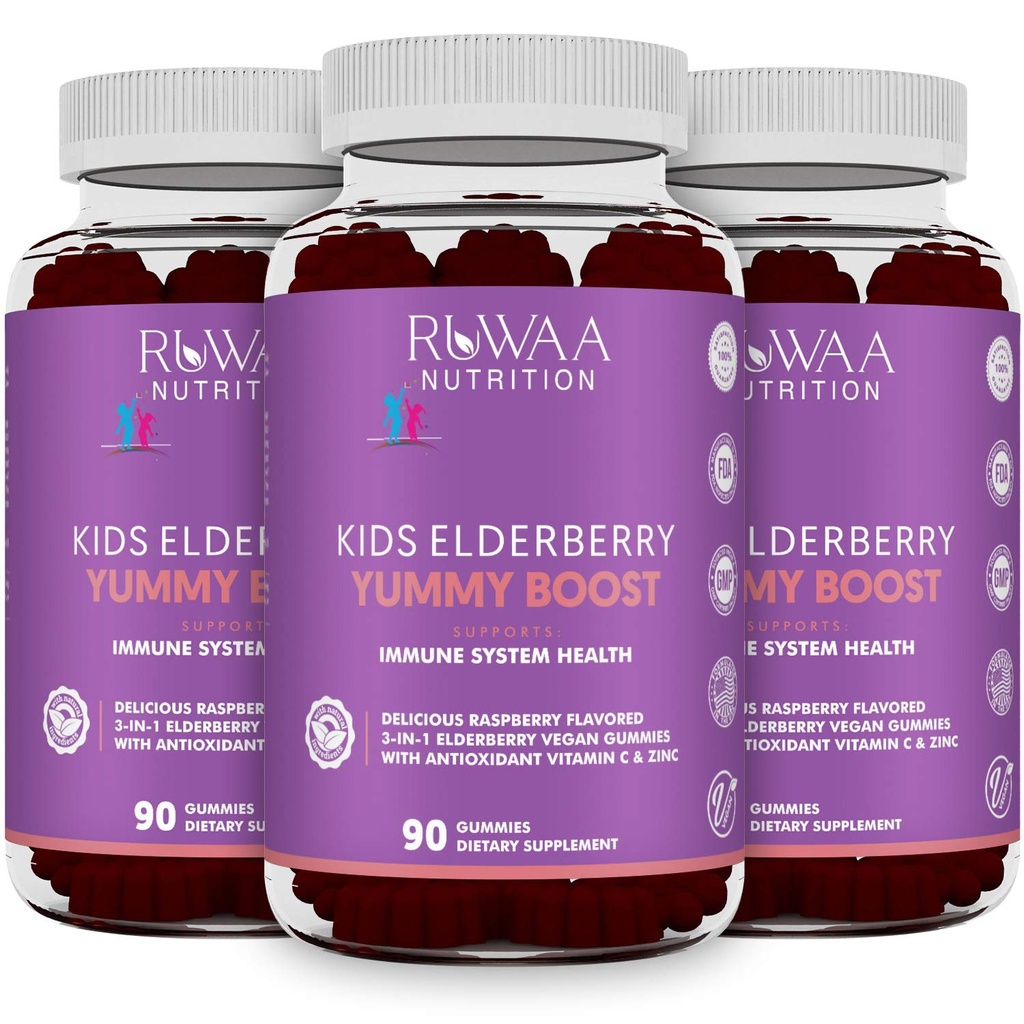 RUWAA NUTRITION Sambucus Elderberry Gummies for Kids with Zinc &amp; Vitamina C: Antioxidante, Immune Support Vitaminas, Support Immune System Health: Vegetarian, Gluten Free, Gelatin Free (3)