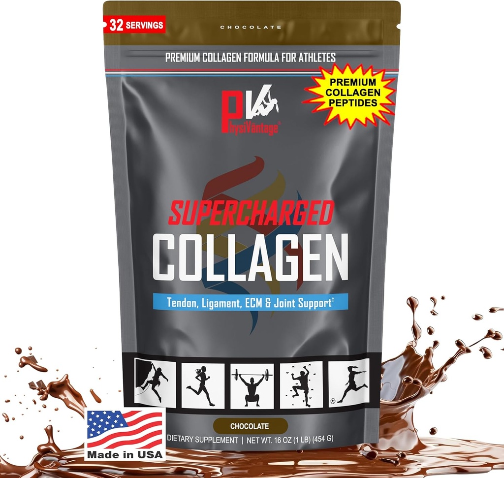 FisiVantage Péptidos de colágeno supercargados Polvo - Collagen hidrolizado para Conjunto, Tendon, Ligamento, " Apoyo a la salud de la piel - Chocolate, Keto, Paleo, 16oz TENIDO Enhanced with Vitamin C, BCAAs, Grass-Fed