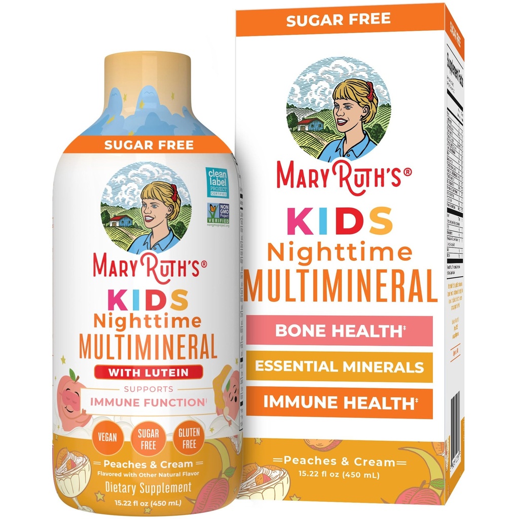 Kids Liquid Nighttime Multimineral by MaryRuth's ← Bone Health ← Immune Función de Inmunidad tención Bebida Suplemento para niños Vitaminas Silencioso Magnesio Silencio Vegan ¦ Sugar Free ← 30-180 Servings  15.22 fl oz