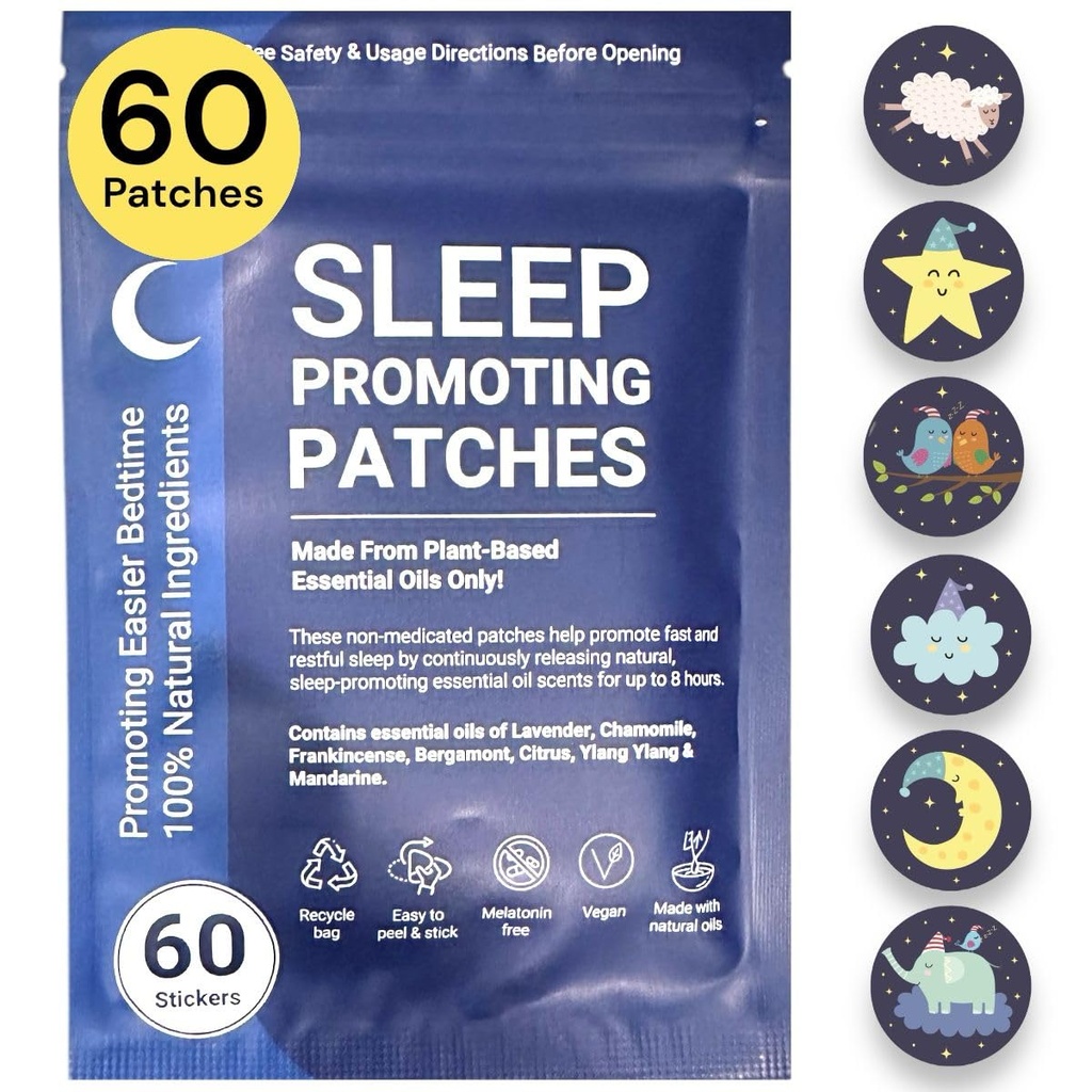 Patches de sueño para adultos &amp; niños - 60 100% aceites naturales esenciales basados en plantas Patches de ayuda al sueño, pegatinas para dormir sin melatonina, para Zen y tiempo de cama fácil